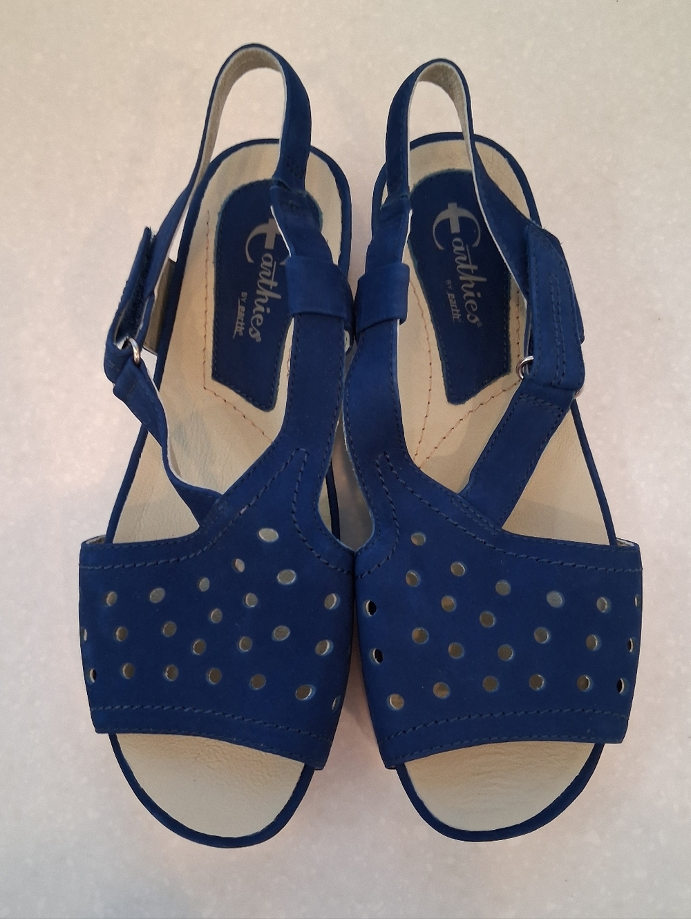 Earthies Navy Blue Perforated Slingback Sandals